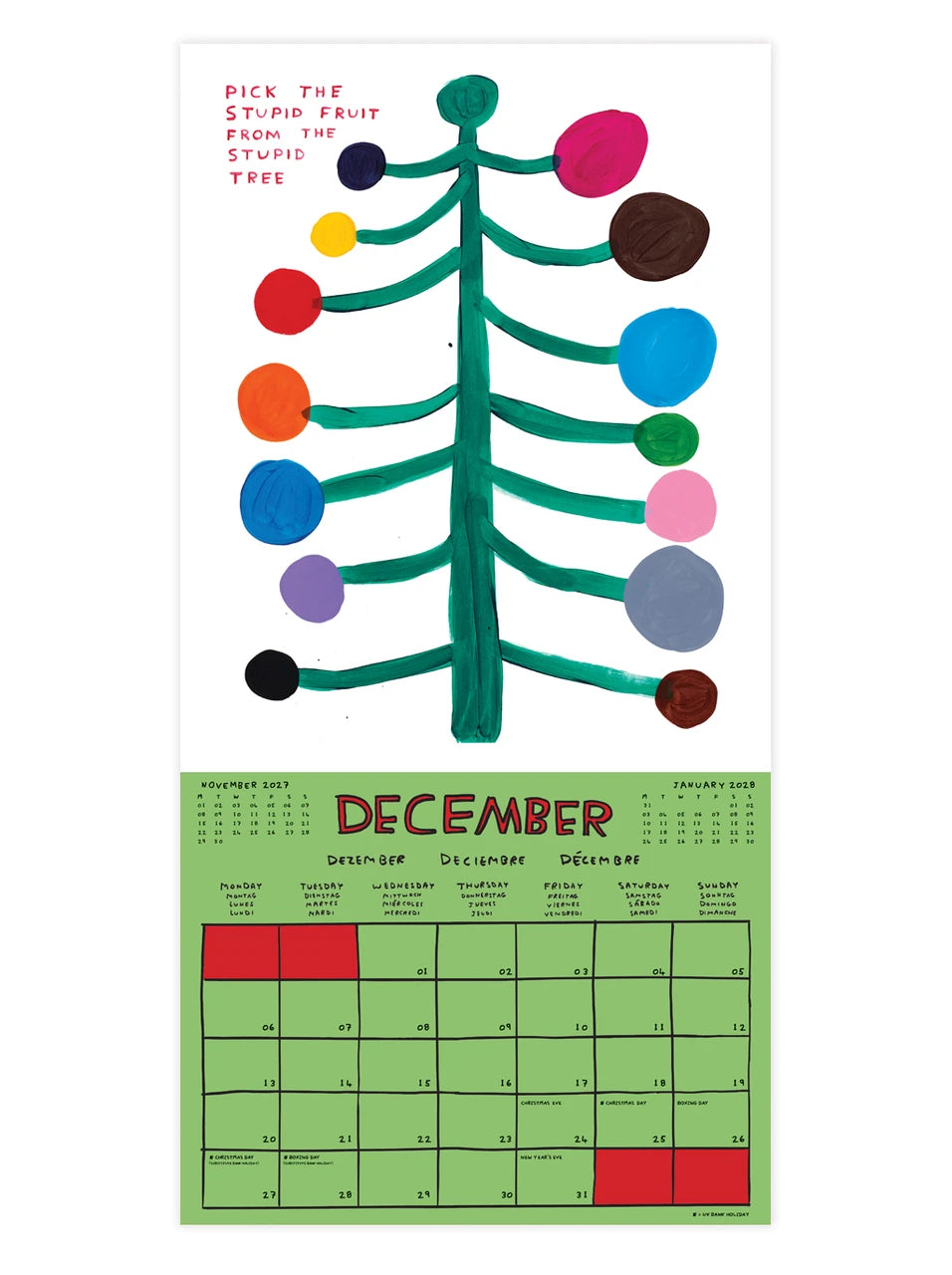 David Shrigley wall calendar 2027 12月